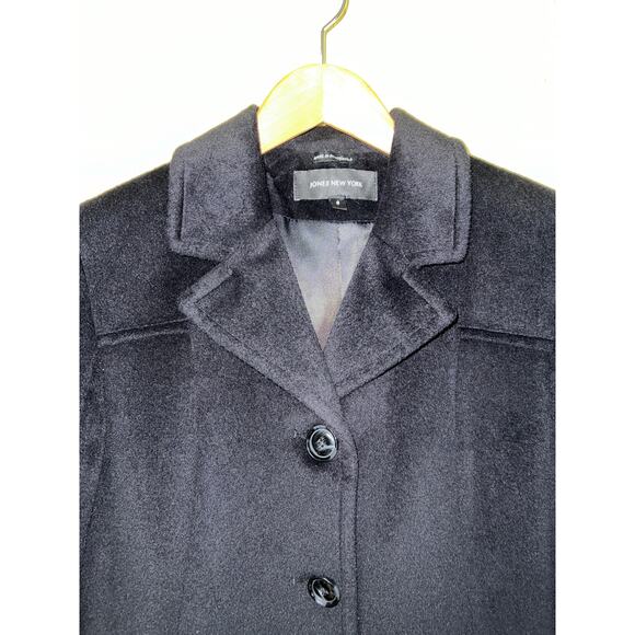 Jones New York Size 6 Small Wool Angora Peacoat Black Midi Coat Super Soft - Picture 2 of 10
